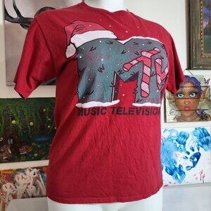 MTV Music Television Christmas Snow Candy Cane Show Logo Women's Size Large